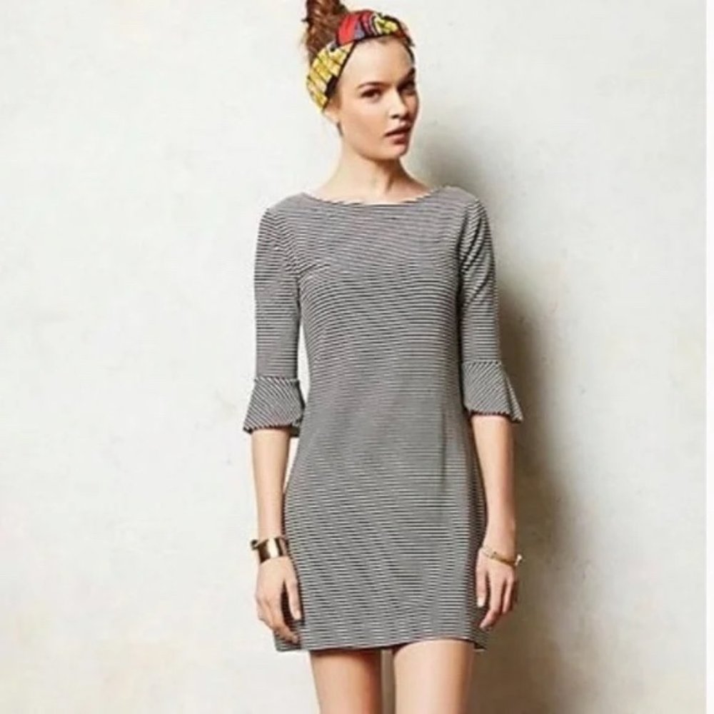 Anthropologie Three Dots striped dress, tulip sleeve Size L